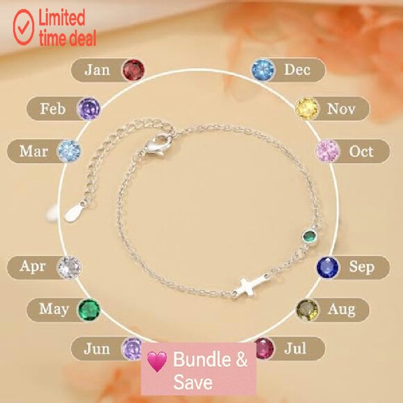 Adjustable Link Bracelet with Birthstone Cross Charm Stainless Steel - Picture 8 of 8